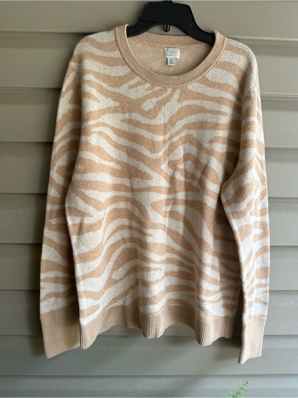a new day Beige and Cream Zebra-Print Crewneck Sweater Plus Size  XXL (*2*2)